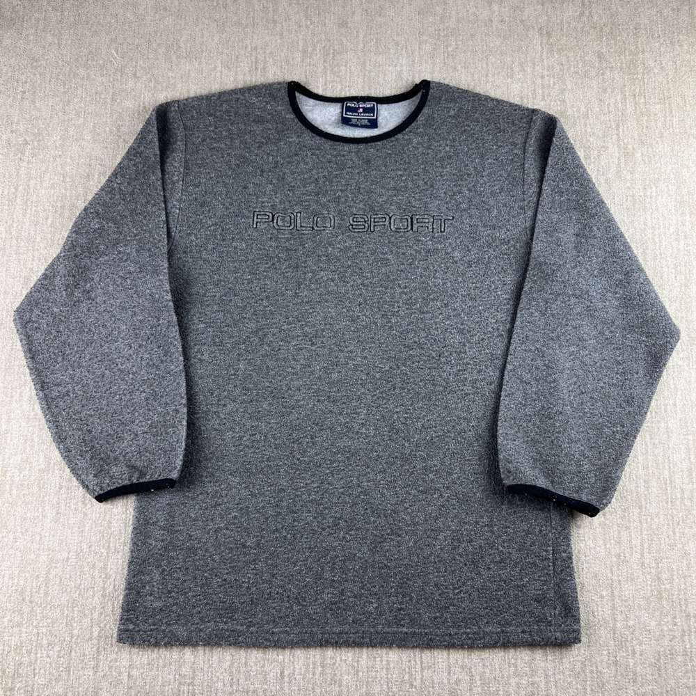 Polo Sport Ralph Lauren Pullover Womens Large Gray Vintage 90s Fleece Sweatshirt